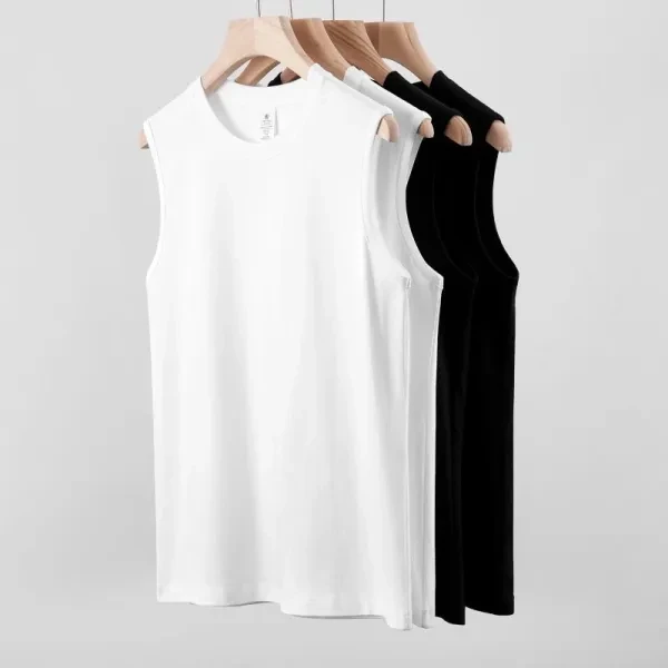 Summer Men's Fitness Breathable White Sweat Vest - Heavy Cotton, Sleeveless, Tre