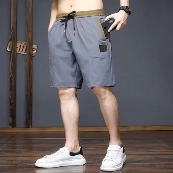 Sporty Gray Shorts with Elastic Waist for Running Gym with 2 Pockets