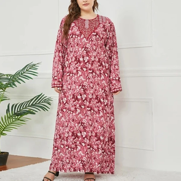 Bohemian Floral Pattern Full Sleeves Formal Casual Wear Women Abaya Style Plus S