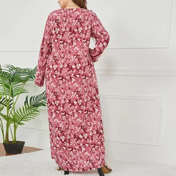 Bohemian Floral Pattern Full Sleeves Formal Casual Wear Women Abaya Style Plus S