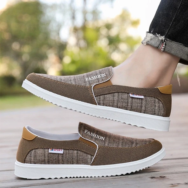 Breathable Men Casual Flat Shoes Soft Bottom Round Toe Lightweight Travel Walkin