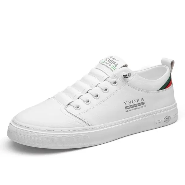 Letters Pattern Plain White Men Flat Shoes PU Leather Lace Closure Soft Bottom C