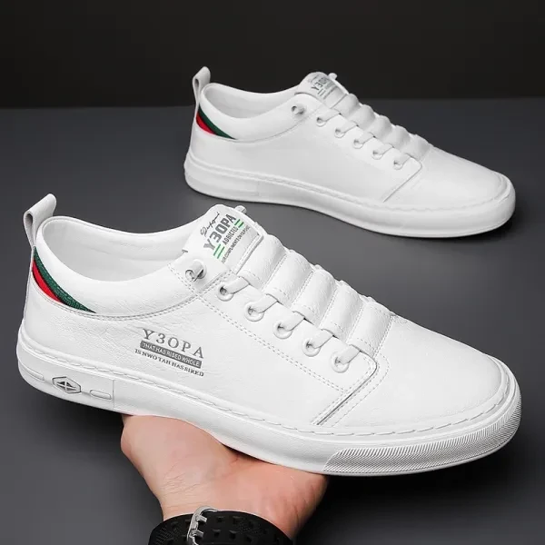 Letters Pattern Plain White Men Flat Shoes PU Leather Lace Closure Soft Bottom C