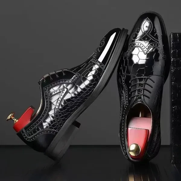 Premium Black Faux Leather Boots-Men Snake Pattern Formal