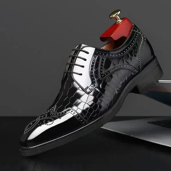 Premium Black Faux Leather Boots-Men Snake Pattern Formal