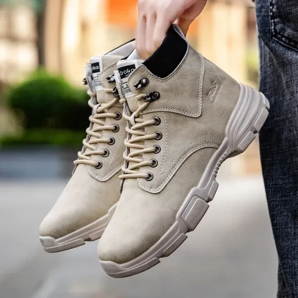 Beige Lace Closure Ankle Boots Non-Slip Men Fashion Shoes Comfortable Casual Out