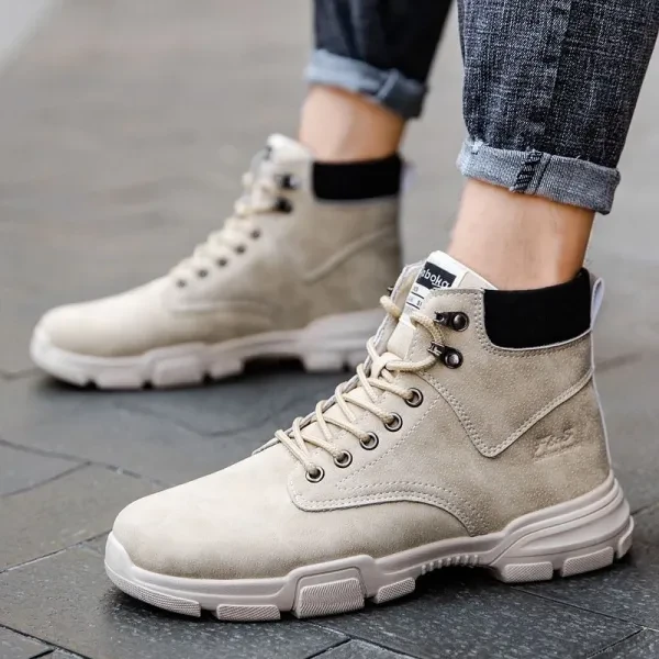 Beige Lace Closure Ankle Boots Non-Slip Men Fashion Shoes Comfortable Casual Out