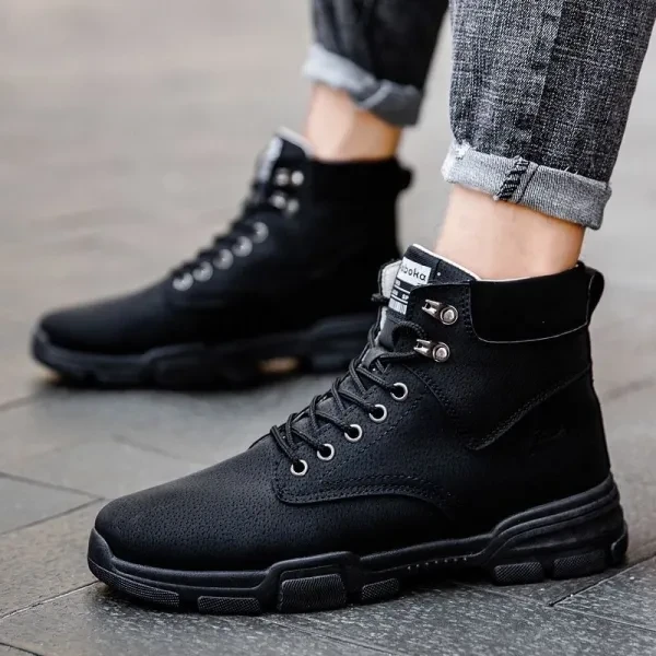Black Lace Closure Ankle Boots for Men Non-Slip Almond Toe Fashionable & Comfort