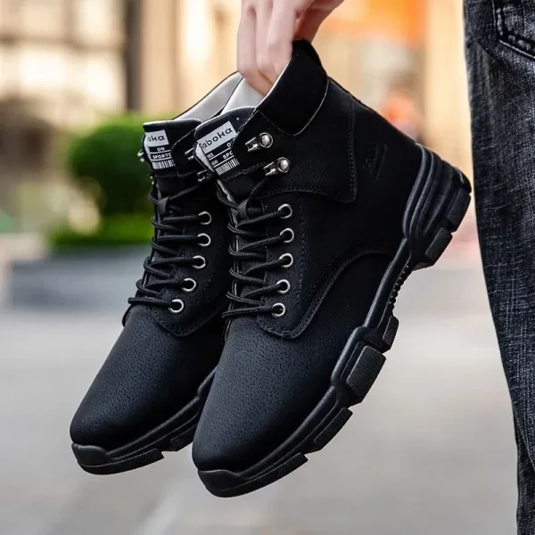 Black Lace Closure Ankle Boots for Men Non-Slip Almond Toe Fashionable & Comfort