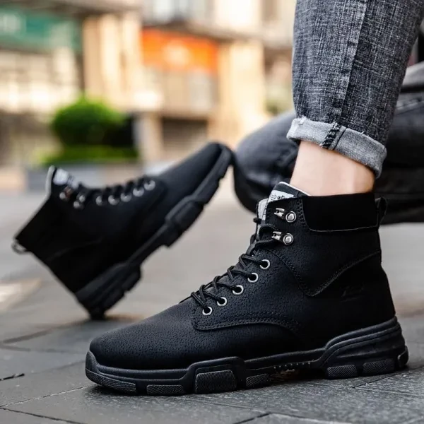 Black Lace Closure Ankle Boots for Men Non-Slip Almond Toe Fashionable & Comfort