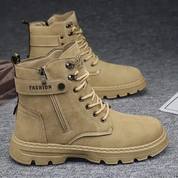 Khaki PU Leather Lace-up Boots for Men - Trendy Style for Parties Outdoor Advent