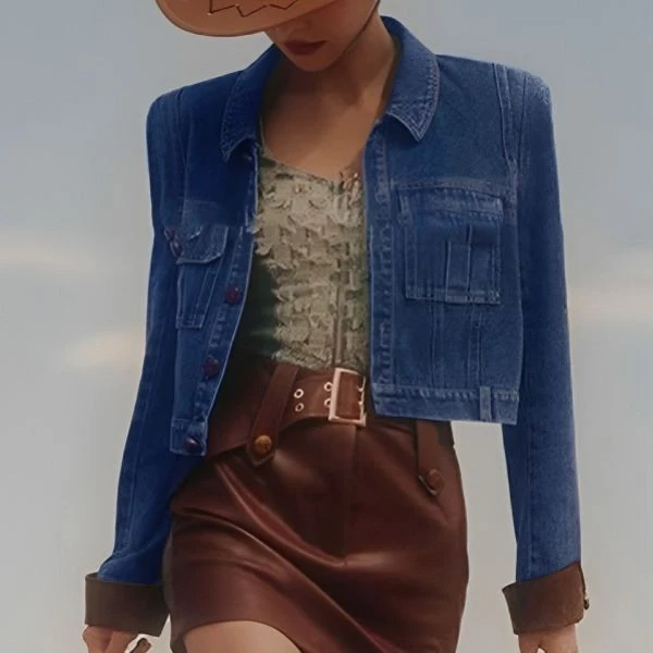 Collar Neck Denim Jacket, Ladies Fashion Overcoat, Button Full Sleeves Casual We