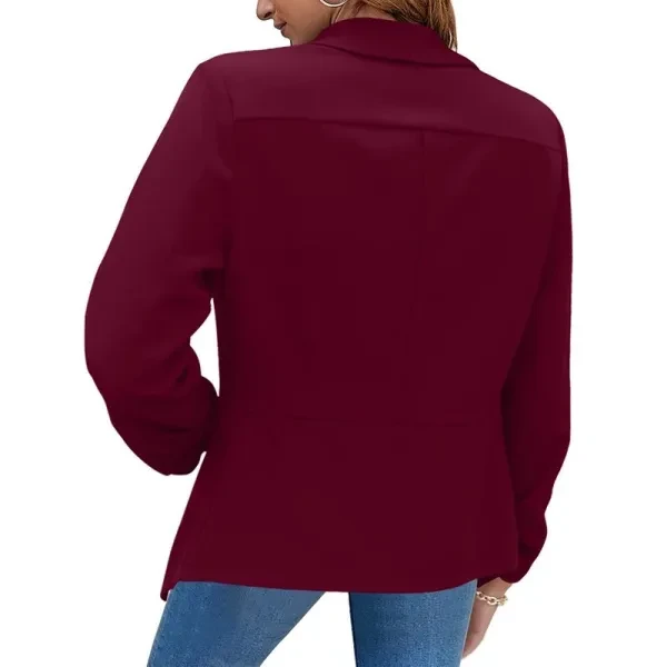 Plain Wine Red Long Sleeve Lapel Neck Formal Office Wear Open Style Outerwear Wo