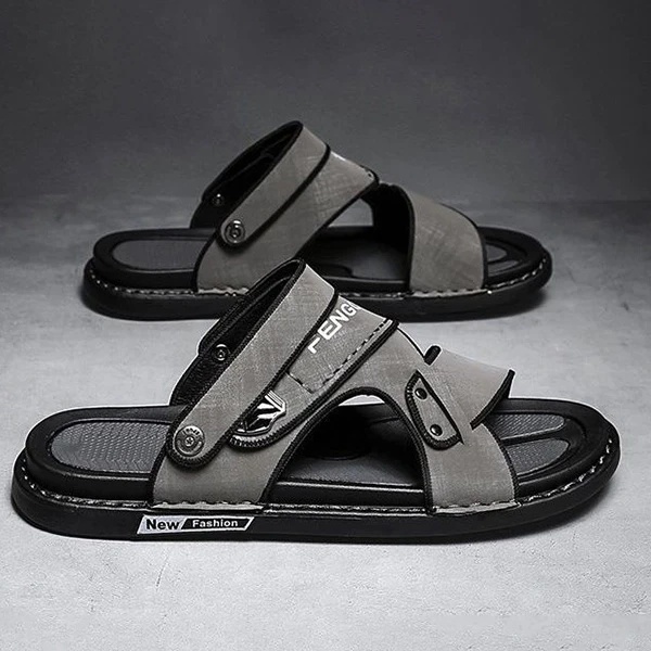 Men's Slip-On Casual Sandals PU Leather Non-Slip Sole Stylish Print