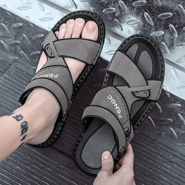 Men's Slip-On Casual Sandals PU Leather Non-Slip Sole Stylish Print