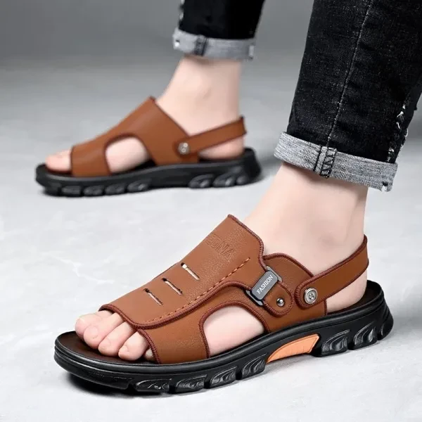Brown Men's Sandals Formal & Outdoor Wear Non-Slip Sole (Strap Closure)