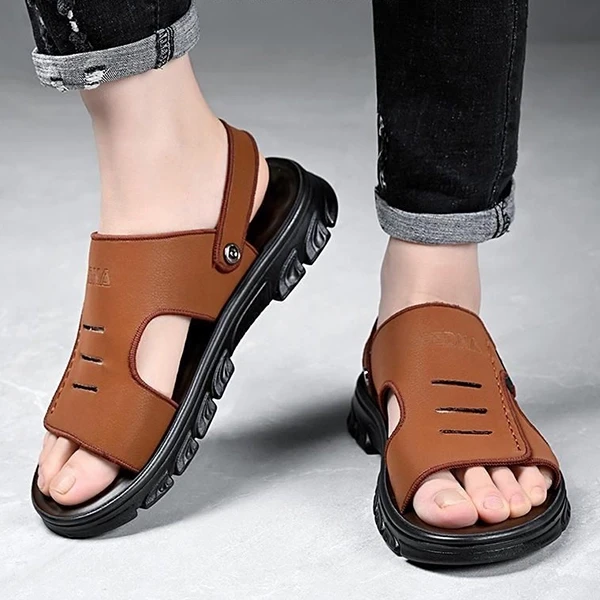 Brown Men's Sandals Formal & Outdoor Wear Non-Slip Sole (Strap Closure)
