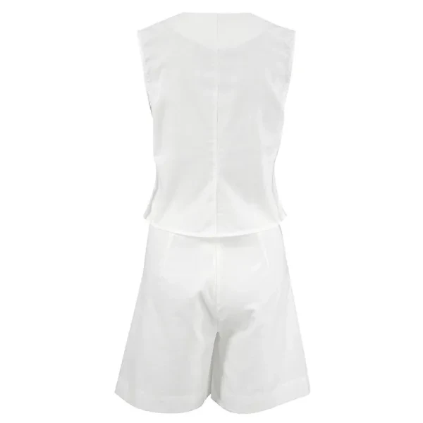 Sleeveless Round Neck Button-Up Front Blazer Vest Slant Pocket Design Cropped Tr
