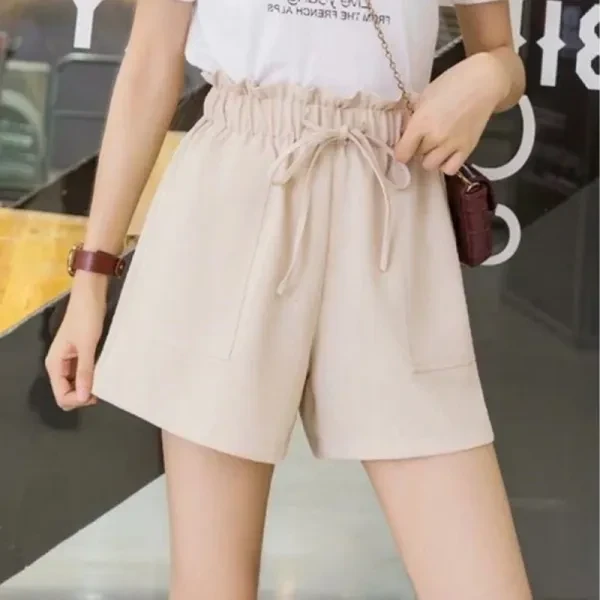Women's Shorts High Waist Elastic Wide Legs Loose Pants Outer wear Girls Bottom
