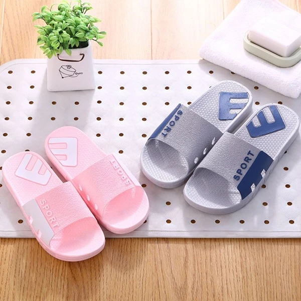 Men's Non-Slip Slide Letter Print Slippers - Summer Indoor Comfort - Blue Casual