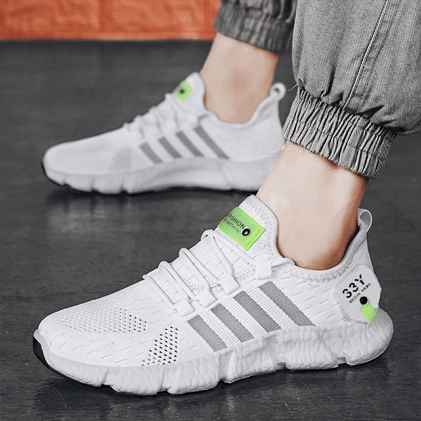 Green Breathable Almond Toe Men Sports Sneakers Non Slip Comfy Soft Sole Running