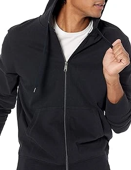Men's Black Zip-Up Hoodie Sweatshirt Polyester Long Sleeve