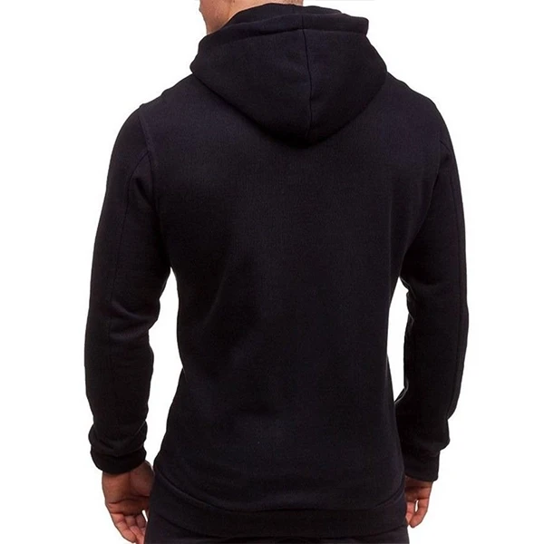 Men's Black Zip-Up Hoodie Sweatshirt Polyester Long Sleeve