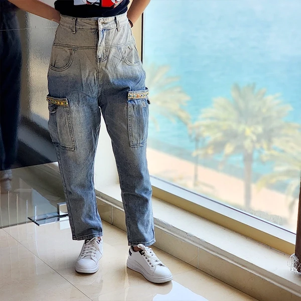 Denim Cargo Pants - Blue Shades Stylish & Chic