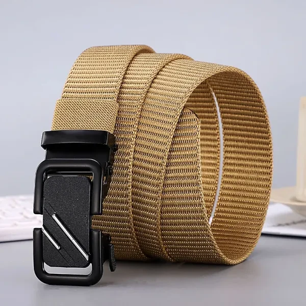 Metal Buckle Nylon Belt - Khaki Color for Men Casual Wear