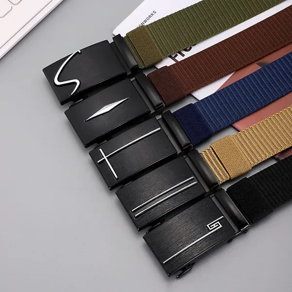 Metal Buckle Nylon Belt - Khaki Color for Men Casual Wear