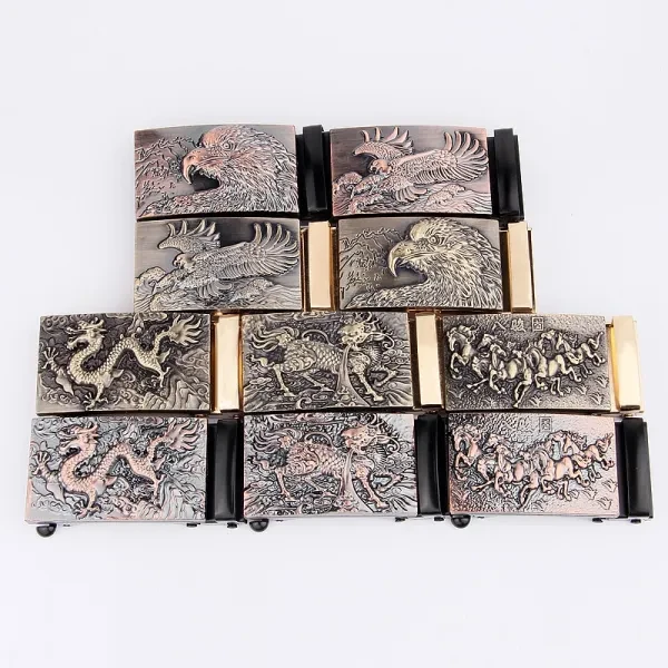 Brown Metal Buckle Nylon Men's Belt with Eagle Design - Stylish & Casual