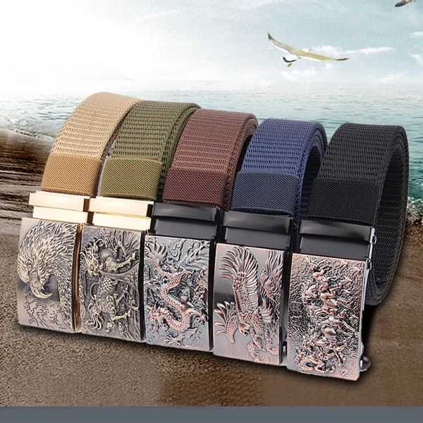 Brown Metal Buckle Nylon Belt - Stylish and Durable Casual Wear for Men