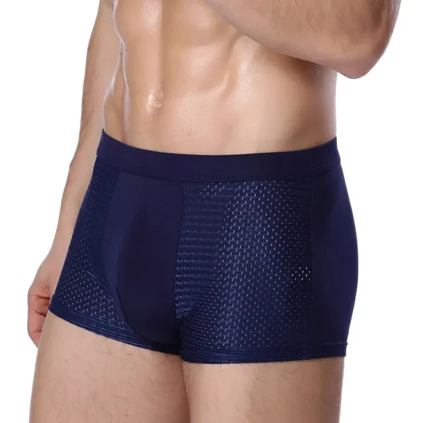 Soft Fabric Mesh Breathable Plain Color Boxer Brief Underwear For Men