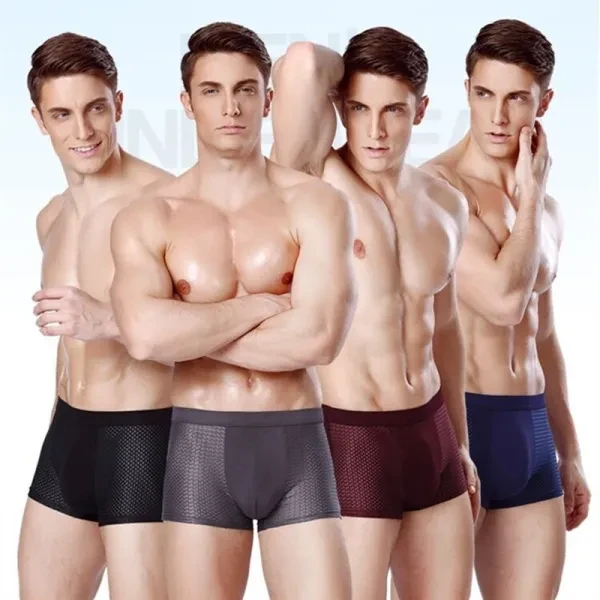 Soft Fabric Mesh Breathable Plain Color Boxer Brief Underwear For Men