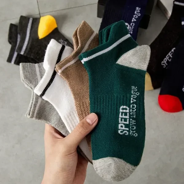 Letters Print Breathable Men No Show Socks Casual Soft Fabric Summer Short Socks
