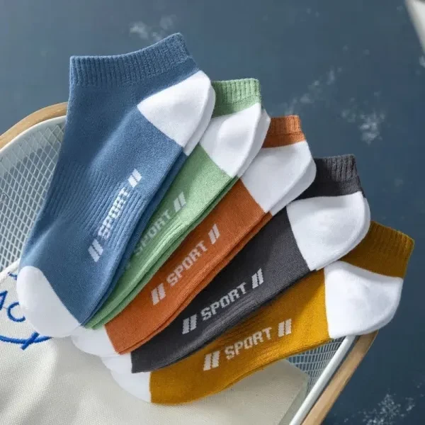 Colorful Design Men Low Cut Sports Wear Socks Soft Elastic Fabric No Show 5 Pair