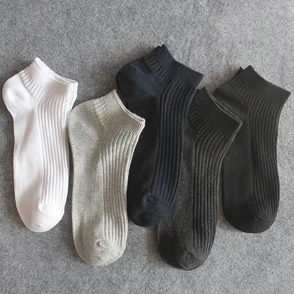 Ribbed Design Fabric 5 Pairs Invisible Socks Breathable Cotton Elastic Summer No