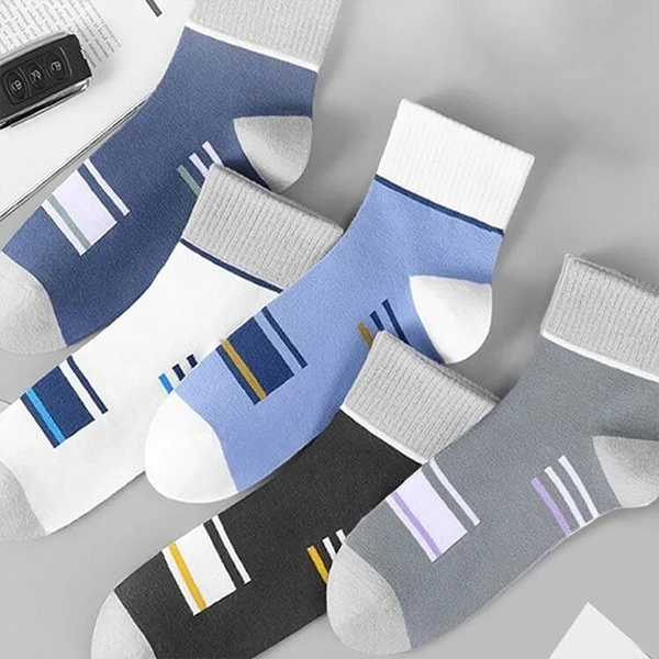 5 Pairs Multi Color Soft Fabric 5 Pairs Men Crew Socks Breathable Cotton Elastic