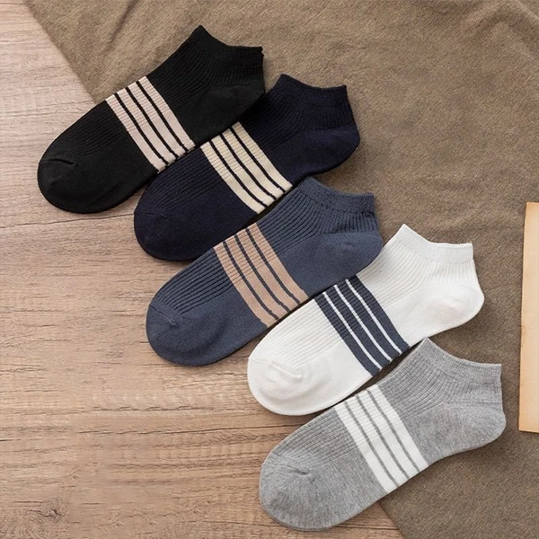 Multi Tone Stripes Print Men Fashion Low Cut Socks Breathable 5 Pairs Casual Off