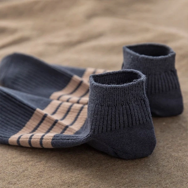 Multi Tone Stripes Print Men Fashion Low Cut Socks Breathable 5 Pairs Casual Off