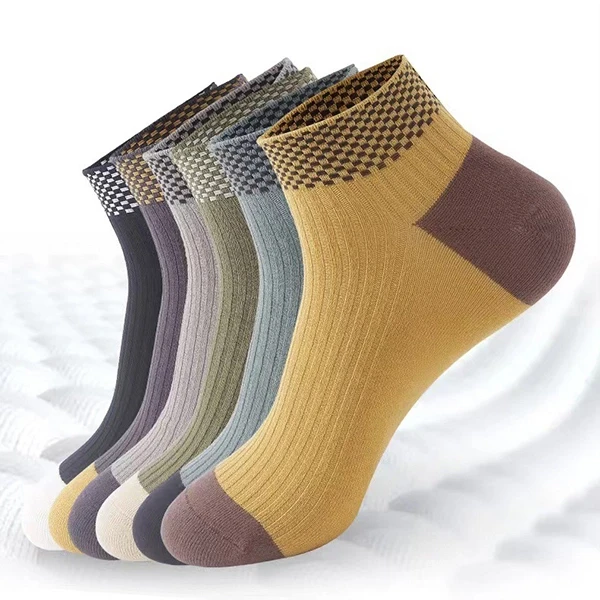 Multi Color Plaid Pattern Breathable Men Ankle Socks 5 Pairs Summer Thin Fabric