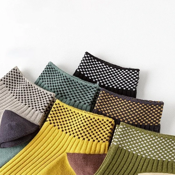 Multi Color Plaid Pattern Breathable Men Ankle Socks 5 Pairs Summer Thin Fabric