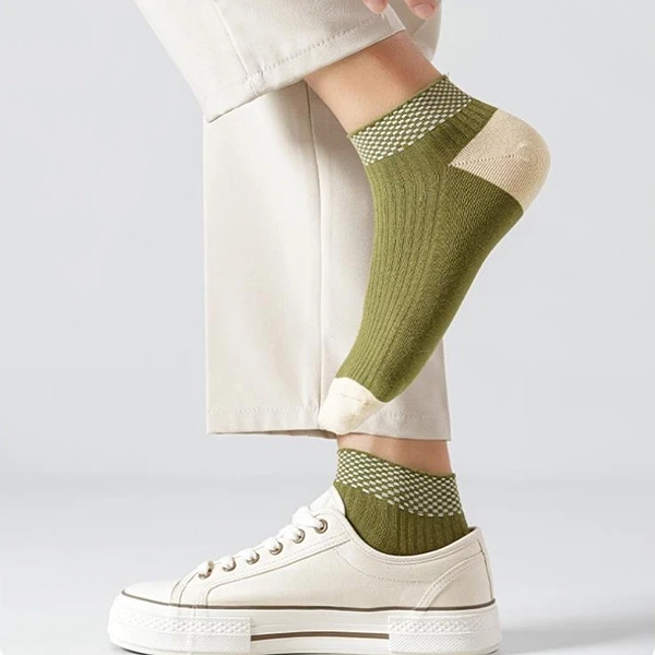 Multi Color Plaid Pattern Breathable Men Ankle Socks 5 Pairs Summer Thin Fabric