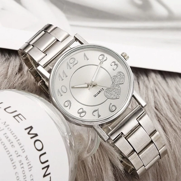 Stainless Steel Heart Dial Watch for Men and Women