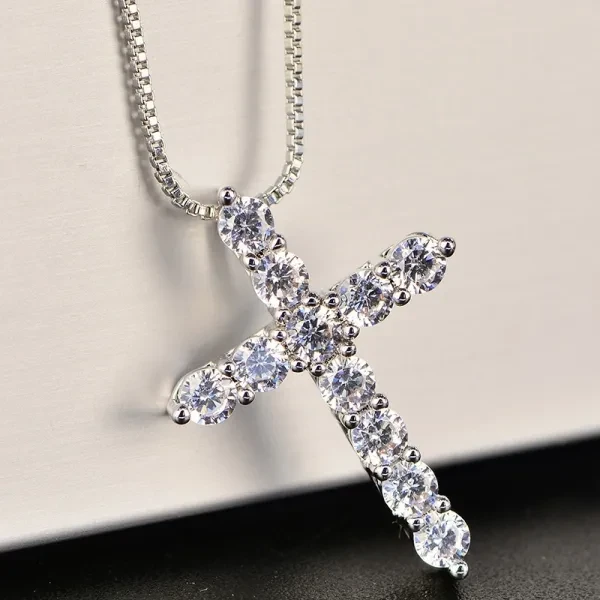 Shiny Crystals Decorated Silver Plated Men Clavicle Snake Chain Cross Pendant Ne