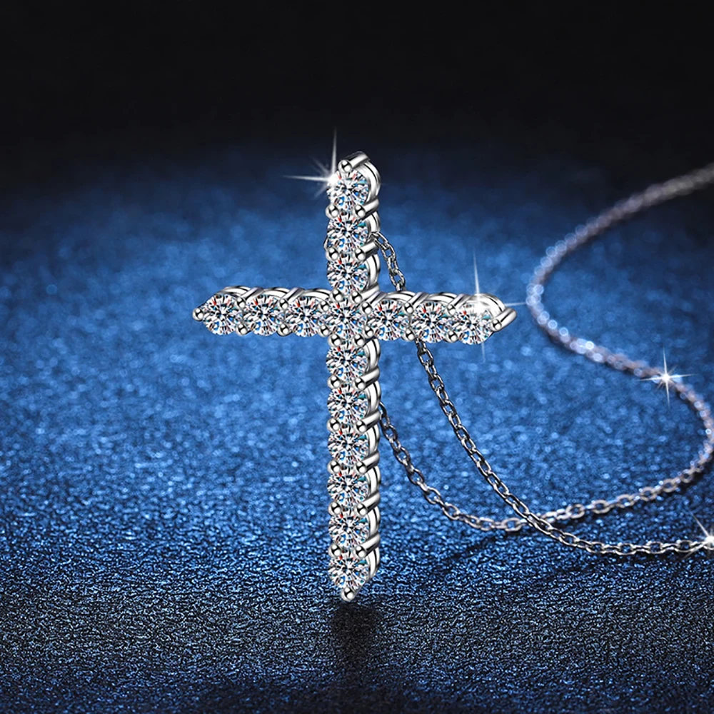 Shiny Crystals Decorated Silver Plated Men Clavicle Snake Chain Cross Pendant Ne