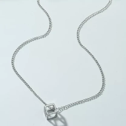 Engraved Silver Metal Cube Pendant for Stylish Men