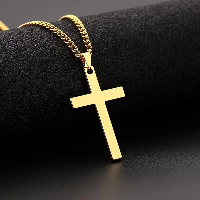 Stylish Golden Cross Pendant Necklace for Men - Durable Chain