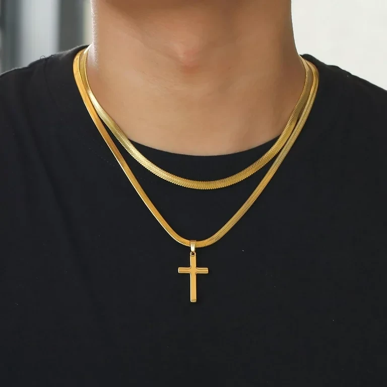 Stylish Golden Cross Pendant Necklace for Men - Durable Chain