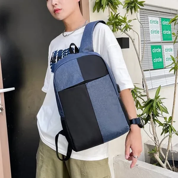 Men Traveler Backpack USB Charging Double Handle Zipper Closure Laptop School Ou